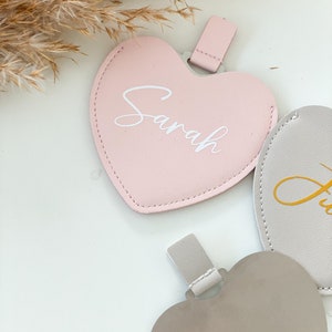 Personalisierter Taschenspiegel, Herz Spiegel personalisiert, kleines Geschenk Weihnachten, Geschenk für Mädchen, Geschenk Valentinstag Rosa