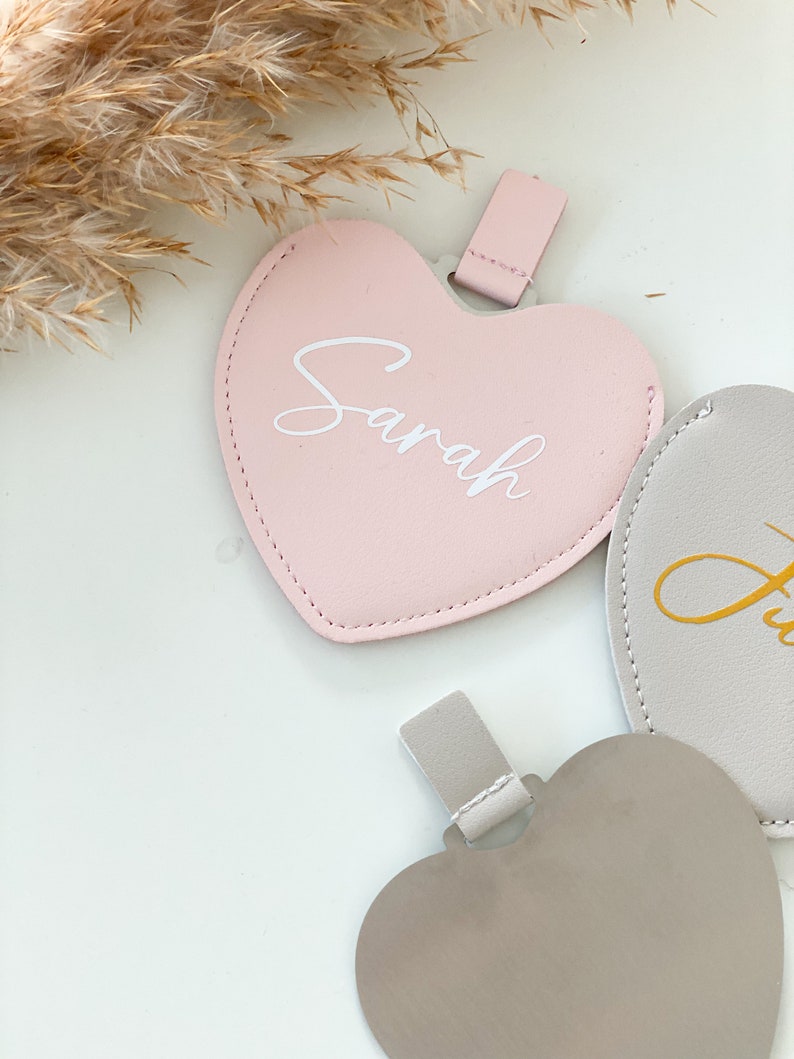 Personalisierter Taschenspiegel, Herz Spiegel personalisiert, kleines Geschenk Weihnachten, Geschenk für Mädchen, Geschenk Valentinstag Rosa