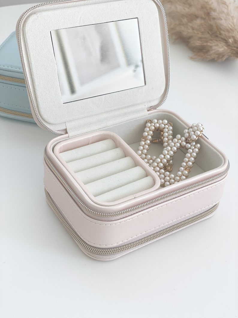 Personalized jewelry box light blue, jewelry storage, pink jewelry box with gold writing, Valentine's Day gift image 8