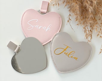 Personalisierter Taschenspiegel, Herz Spiegel personalisiert, kleines Geschenk Weihnachten, Geschenk für Mädchen, Geschenk Valentinstag