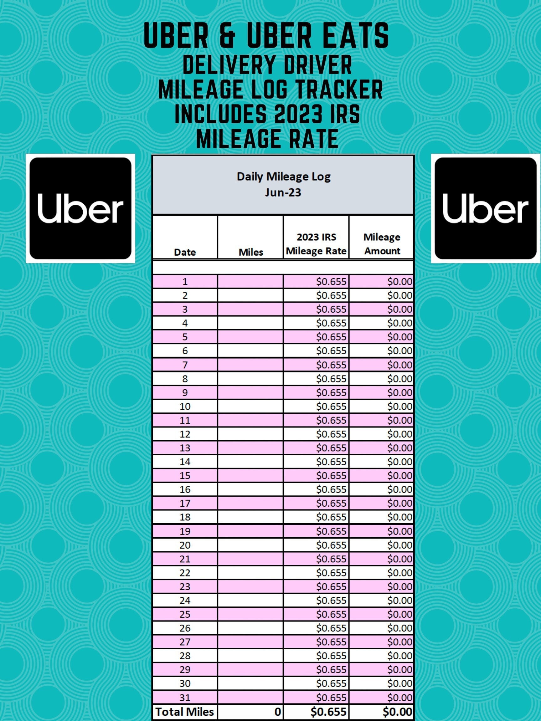 UBER Driver Daily Mileage Log Mileage Tracker Delivery Driver - Etsy