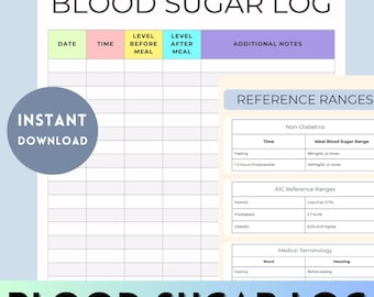 Druckbares Blutzucker-Tracker, Diabetes-Mangement-Tool, druckbare Vorlage für Blutzucker-Tracker, Diabetiker-Blutzuckertracker PDF Sofort-Download