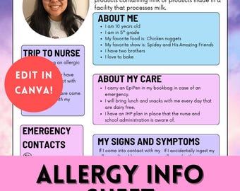 Allergie-Infoblatt. Bearbeitbares Informationsblatt für Lebensmittelallergien. Baby-Allergie-Blatt für Klassenzimmer und Pflegekräfte. PDF zur Allergieaufklärung