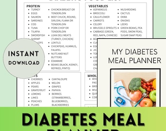 Druckbare Diabetiker-Lebensmittelkarte, Zuckerdiabetiker-Lebensmittelliste, Meal Prep Planer Für Zuckerdiabetes, Zucker-Lebensmittelliste, Diabetiker-Lebensmittelführer, Pre-Diabetes
