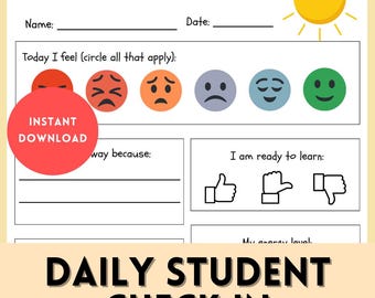 Täglicher Studenten Check In, Studenten Wellness Check In, Studenten Wohlbefinden Check In, Psychische Gesundheit und Gefühle Check In, Reflection druckbar