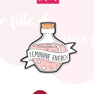 Metal pins Feminie Energy Potion Serum - Girlpower coat of arms badge, feminist woman pride - A girl a girl - for your style or as a gift