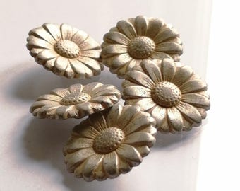 5 Silver Flower Metal Buttons, Jacket and Coat Fasteners (18mm & 22.5mm)