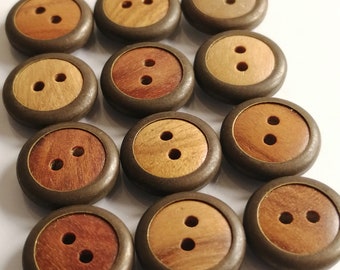 12 kleine Trachtenknöpfe aus braunem Holz, 2-Loch-Knöpfe, métal, 13,5 mm