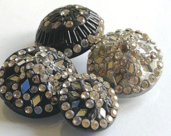 Handmade Rhinestone Embellished Buttons, Gray and Black (22-29mm)