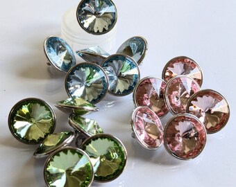 Pastel Rhinestone Button: Silver Metal Accent, 18mm