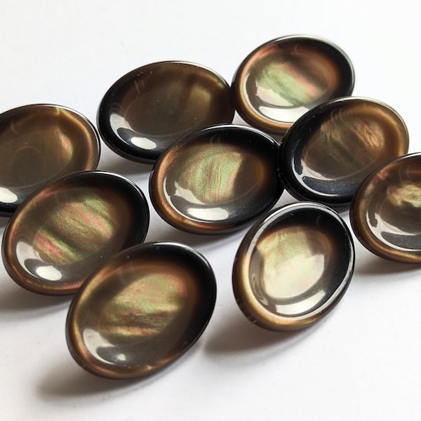 9 ovale Kunststoffknöpfe in braun-schwarz marmoriert, Stegknöpfe mit erhaben Rand, 17 x 25 mm