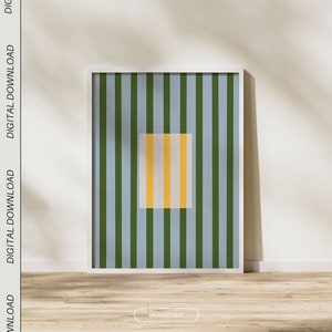 Impression d'art rayé bleu vert | Décoration de chambre joyeuse | Lignes organiques imprimable | Art mural minimaliste moderne | Poster scandinave dessiné à la main