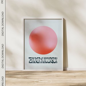 Tomber Amoureux French Typography Print | Romantic Pink and Red Gradient Wall Art | Modern Minimalist Digital Download Decor