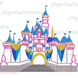 Magical Castle Trendy Embroidery Design Digital File - 3 Sizes - .DST, .EXP. HUS, .jef, .pes, .xxx, .vip, .vp3