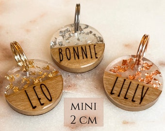 Mini Marke ø 20 mm für kleine Hunde | kleine Harz Hundemarke | aus Harz und Olivenholz mit beidseitiger Gravur | silber gold roségold