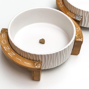 Ceramic feeding bowl with personalized wooden stand | Raised bowl | Dog water bowl dog bowl cat bowl white 400 ml 850 ml