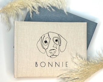 Hunde Fotoalbum personalisiert 22 x 16 cm | Welpen Erinnerungsbuch Fotobuch | quer 36 weiße Blätter echt Leinen