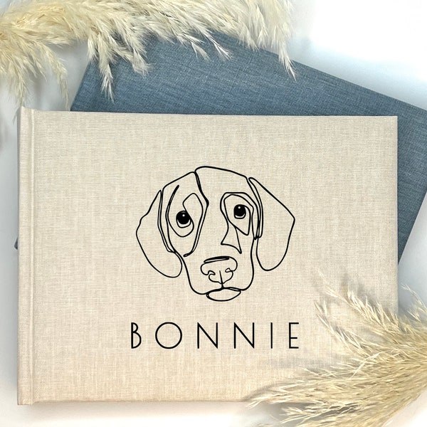 Hunde Fotoalbum personalisiert 22 x 16 cm | Welpen Erinnerungsbuch Fotobuch | quer 36 weiße Blätter echt Leinen