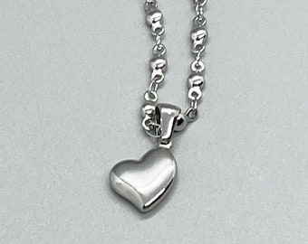 Stainless Steel Puffy HEART Pendant Necklace ~ No Tarnish ~ Silver Ball Bead Chain ~ Women Teen Jewelry Gift ~ Fun Fashion On The Go