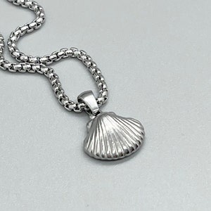 Stainless Steel Scallop Shell Pendant Necklace, Choose Chain, Beach Jewelry