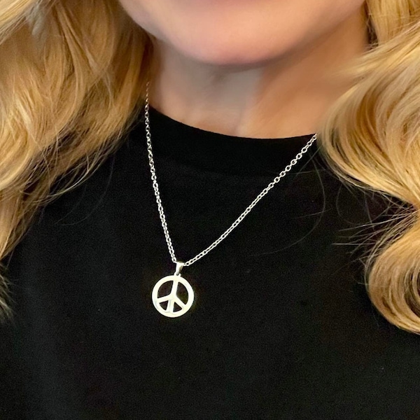 Stainless Steel Peace Sign Pendant Necklace ~ PICK A CHAIN ~ No Tarnish ~ Silver Chain ~ Hippie Boho Jewelry ~ Fun Fashion On The Go