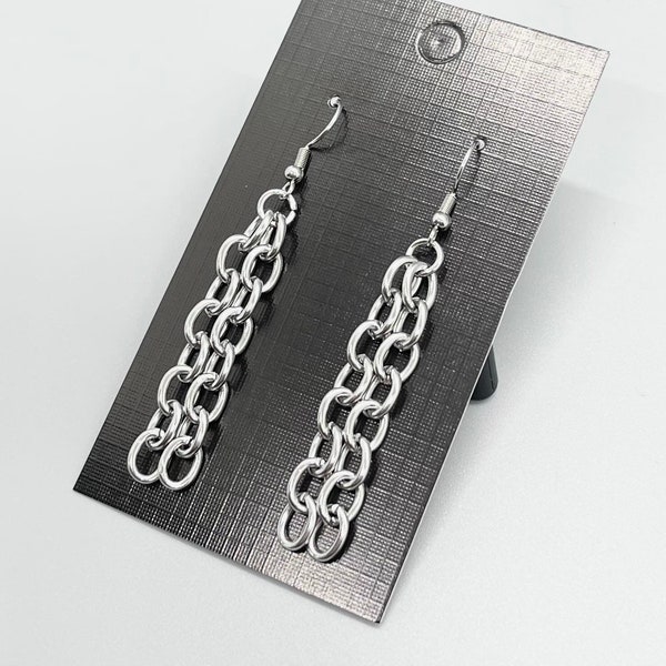 Stainless Steel Chain Link Earrings ~ Hypoallergenic No Tarnish ~ Double Cable Chain ~ Dangling Earrings ~ Fun Fashion On The Go