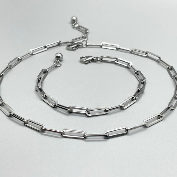 Stainless Steel Paperclip Chain Necklace Bracelet Anklet ~ No Tarnish ~ Oval Link Chain ~ Silver Chain ~ Fun Fashion On The Go