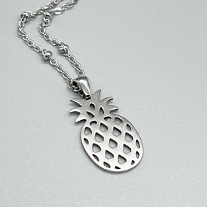 Stainless Steel Pineapple Pendant Necklace, No Tarnish Silver, CHOOSE CHAIN, Large Pineapple Charm