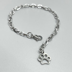 Stainless Steel Dog Paw Charm Bracelet No Tarnish CHOOSE YOUR CHAIN Cat Paw Animal Paw Pendant Gifts For Her ~ Fun Fashion On The Go