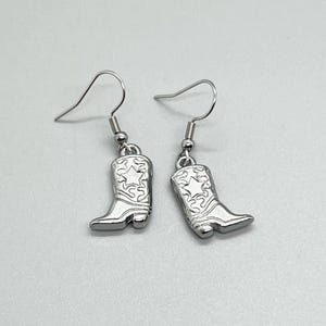 Stainless Steel COWBOY BOOT Pendant Earrings Non Tarnish Silver Cowboy Boot Charm Dangle Earrings Cowgirl Rodeo Western Gifts For Her