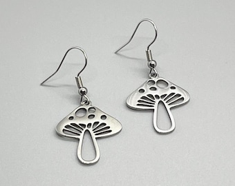 Stainless Steel MUSHROOM Earrings ~ No Tarnish ~ Hypoallergenic ~ Mushroom Pendant ~ Fun Fashion On The Go