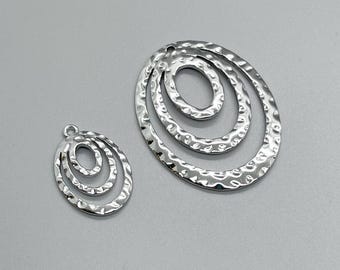 Hammered Stainless Steel Oval Pendant No Tarnish Silver Geometric Charm DIY Jewelry Supplies