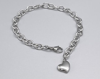 Stainless Steel Heart Charm Bracelet No Tarnish CHOOSE YOUR CHAIN Silver Chain Heart Jewelry Gifts For Her ~ Fun Fashion On The Go