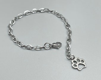 Stainless Steel Dog Paw Charm Bracelet ~ CHOOSE YOUR CHAIN ~ Cat Paw ~ Animal Paw Pendant ~ No Tarnish ~ Gift ~ Fun Fashion On The Go