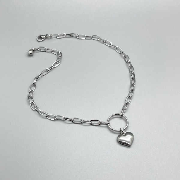 Stainless Steel HEART Pendant Necklace ~ No Tarnish ~ Ring Connector ~ Paperclip Chain ~ Choker ~ Fun Fashion On The Go