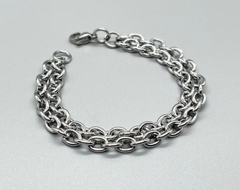 Stainless Steel Cable Chain Bracelet ~ No Tarnish ~ Round Oval Link Chain ~ Layered Multi Chain ~ Fun Fashion On The Go