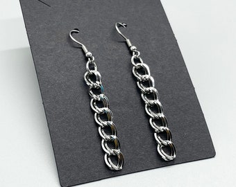 Stainless Steel DOUBLE Link Chain Earrings ~ No Tarnish ~ Hypoallergenic ~ Silver Curb Chain ~ Gifts For Her ~ Fun Fashion On The Go