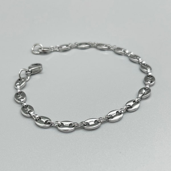 Stainless Steel Silver Chain Bracelet ~ Anklet ~ No Tarnish ~ Puffed Link Chain ~ Coffee Bean Link ~ Women Teen Gift ~ Fun Fashion On The Go