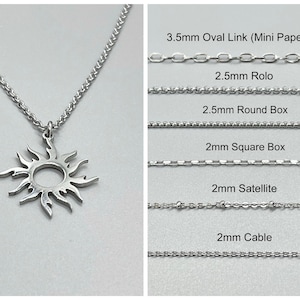 Stainless Steel Sun Necklace CHOOSE YOUR CHAIN Non Tarnish Silver Chain Bohemian Fiery Sun Pendant ~ Fun Fashion On The Go