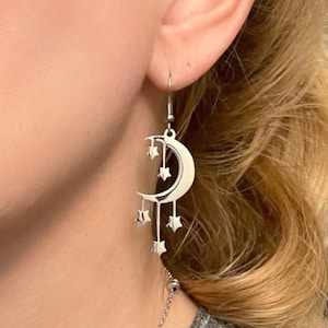 Stainless Steel Moon Star Dangle Earrings: Hypoallergenic, Waterproof