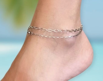 Stainless Steel Silver Chain Anklet, Waterproof Non Tarnish