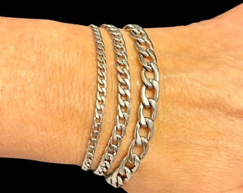 Stainless Steel Curb Chain Bracelet ~ No Tarnish ~ Silver Chain ~ Women Men Unisex Jewelry Gift ~ Fun Fashion On The Go