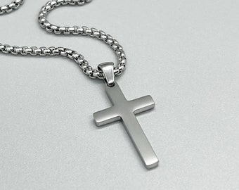 Stainless Steel Cross Pendant Necklace CHOOSE YOUR CHAIN No Tarnish Silver Cross Jewelry