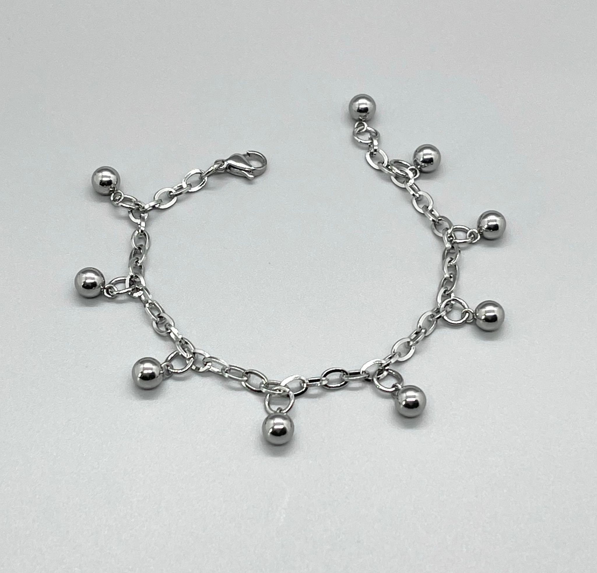 Stainless Steel Ball Bead Chain Bracelet No Tarnish Dangling