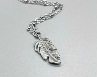 Stainless Steel Feather Pendant Necklace No Tarnish Silver Chain Feather Charm Jewelry