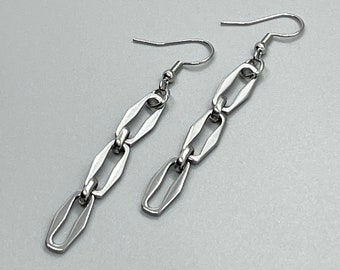 Stainless Steel Chain Earrings ~ Non Tarnish Surgical Steel ~ Oval Link ~ Geometric Dangling Earrings ~ Gift ~ Fun Fashion On The Go