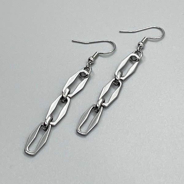 Stainless Steel Chain Earrings ~ Non Tarnish Surgical Steel ~ Oval Link ~ Geometric Dangling Earrings ~ Gift ~ Fun Fashion On The Go