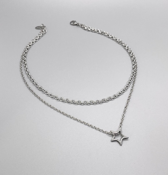 Stainless Steel Star Pendant Layered Necklace No Tarnish Silver Chain Star Charm Jewelry