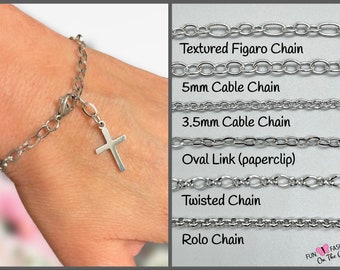 Stainless Steel Cross Pendant Bracelet ~ No Tarnish ~ CHOOSE YOUR CHAIN ~ Dangling Cross Charm ~ Gift ~ Fun Fashion On The Go