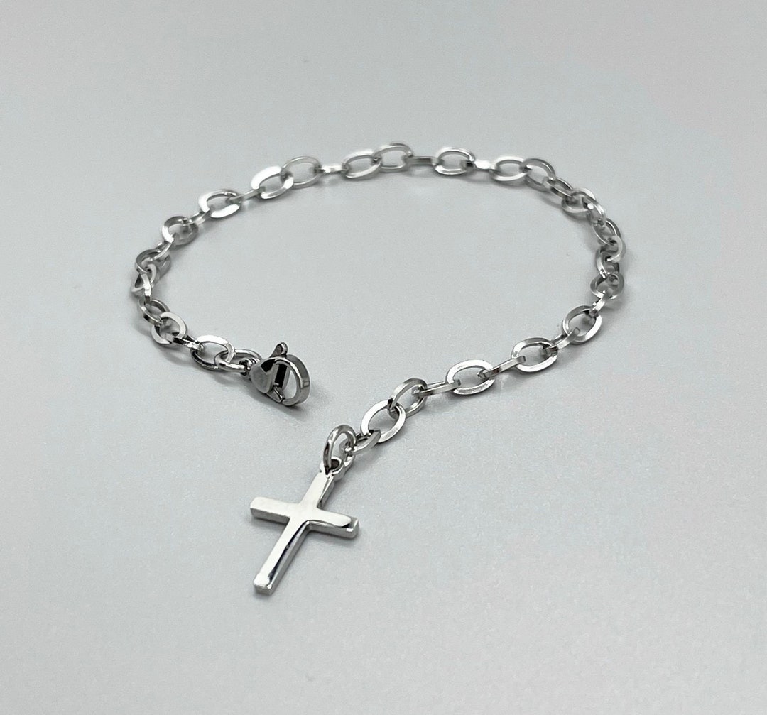 Stainless Steel CROSS Pendant Bracelet No Tarnish PICK A CHAIN Dangling